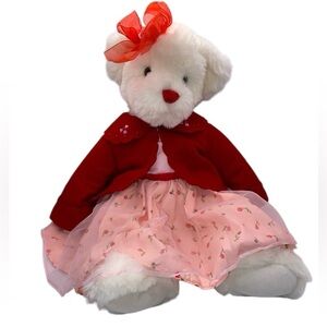 Marcel Schurman White Teddy Bear Plush With Pink Flower Dress 20”